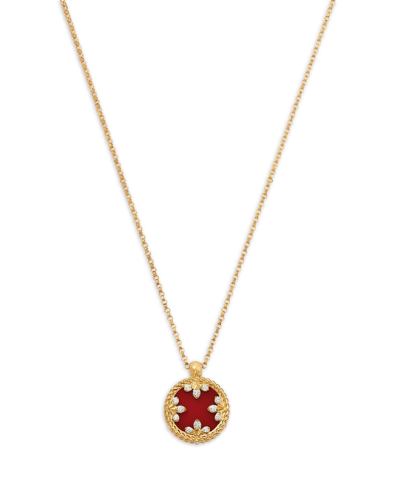 Roberto Coin 18k Yellow Gold Gender Red Agate & Diamond Medallion Pendant Necklace, 16-18 In Gold