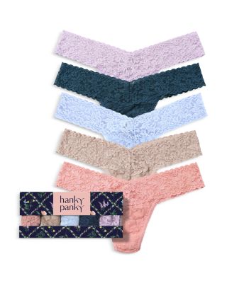 Signature Lace Low Rise Thongs, Set of 5