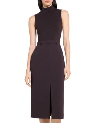 Funnel Neck Mixed Media Midi Dress