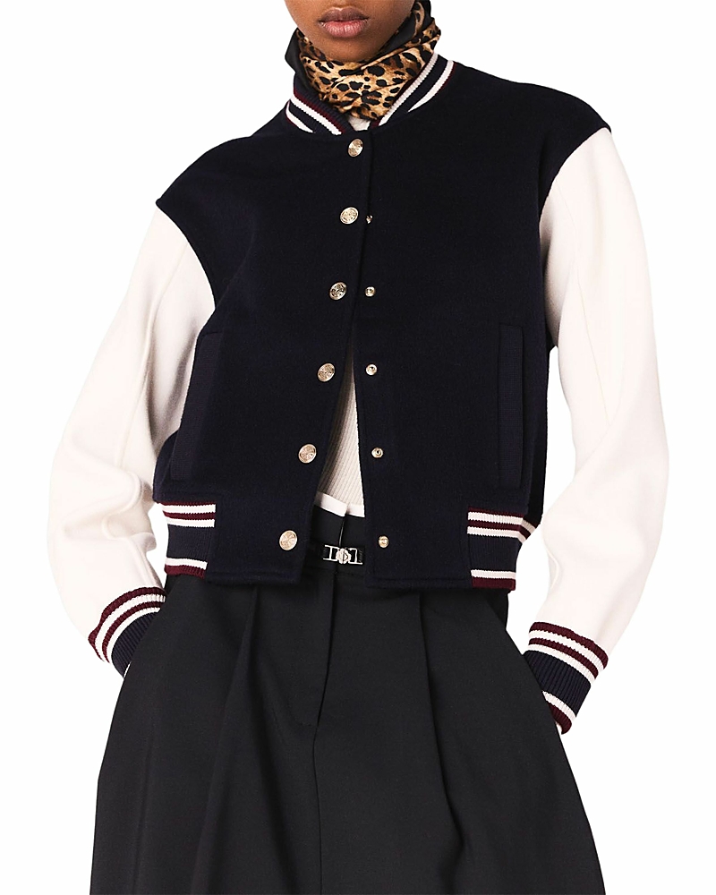 Maje Mixed Fabric Bomber Jacket In Multi
