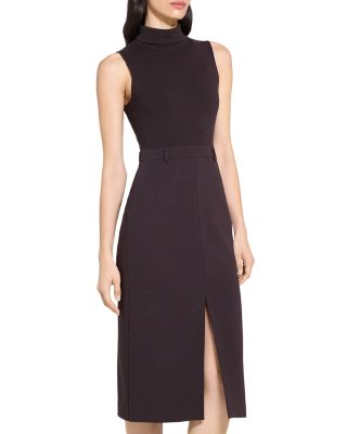 Funnel Neck Mixed Media Midi Dress