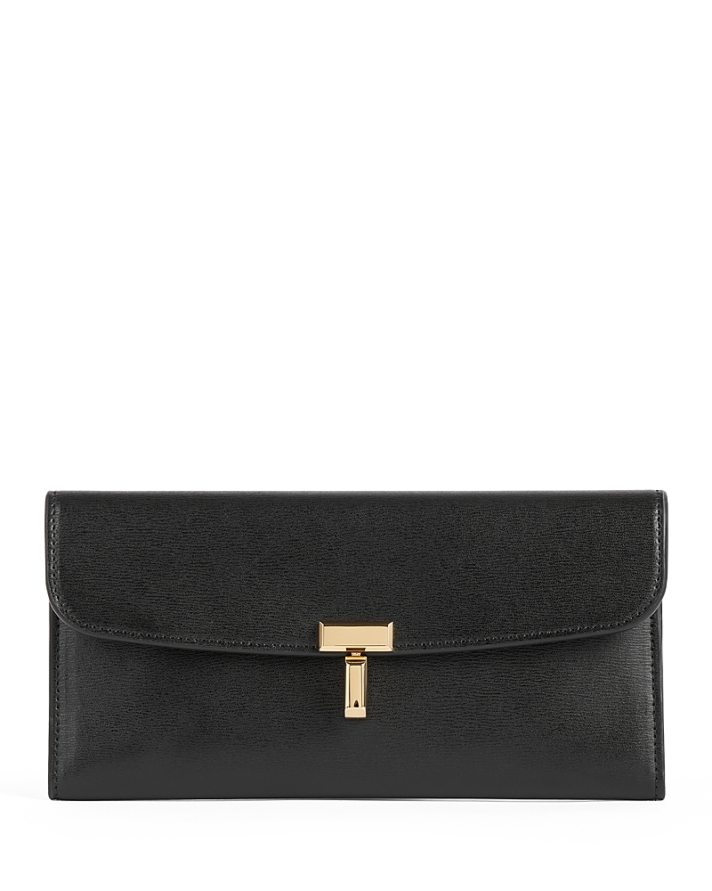 Totême Toteme T-lock Fold-over Leather Continental Wallet In Black