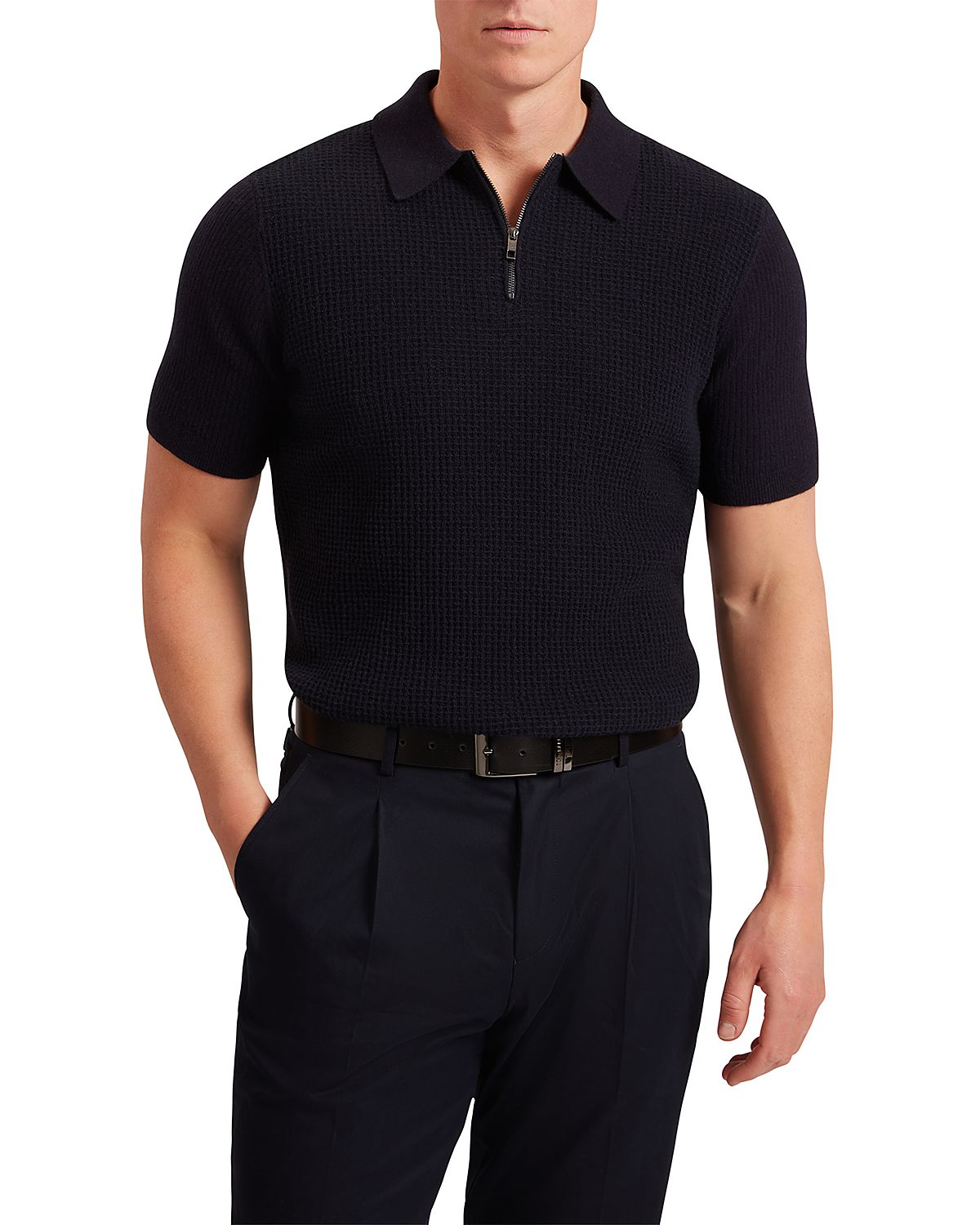 Ted Baker Jaylon Waffle Stitch Zip Polo