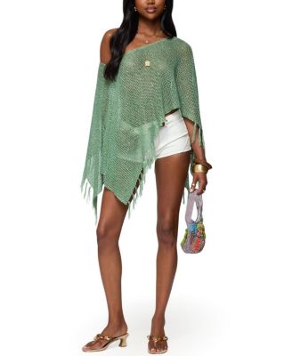 Sequin Fringe Knit Poncho