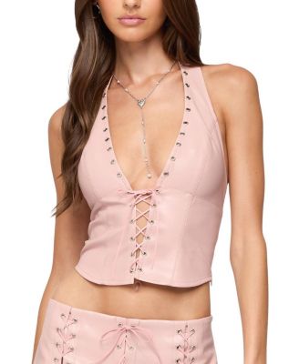 Elisha Lace Up Faux Leather Halter Top