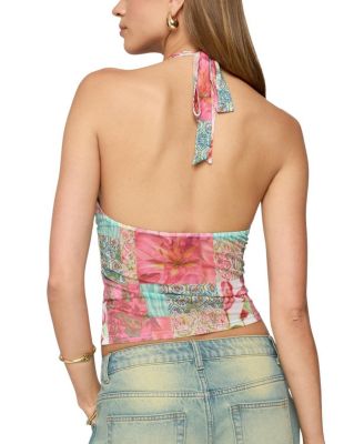  Catie Printed Mesh Halter Top