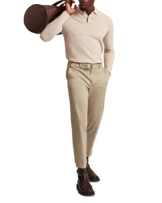 Gaten Long Sleeve Textured Stitch Polo