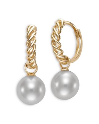  Freshwater Pearl Twist Chain Hoop Earrings in 14K Yellow Gold