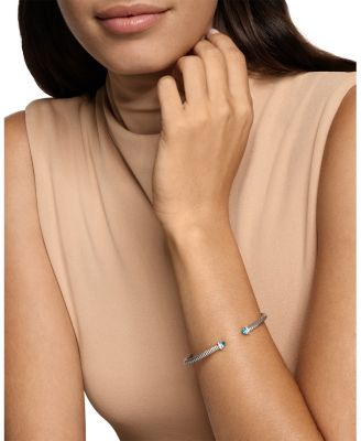 Cablespira Flex&reg; Bracelet in Sterling Silver with Blue Topaz and Diamonds, 4mm