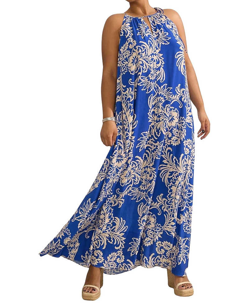 Live Unlimited Floral Print Halter Neck Maxi Dress In Blue