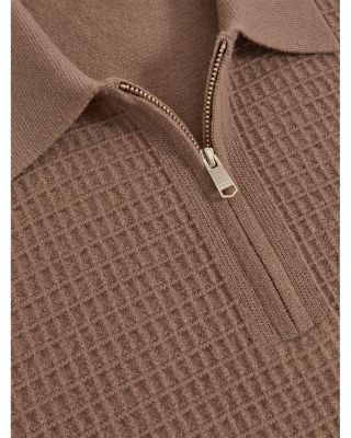 Hamilton Long Sleeved Half Zip Square Textured Wool Polo Shirt