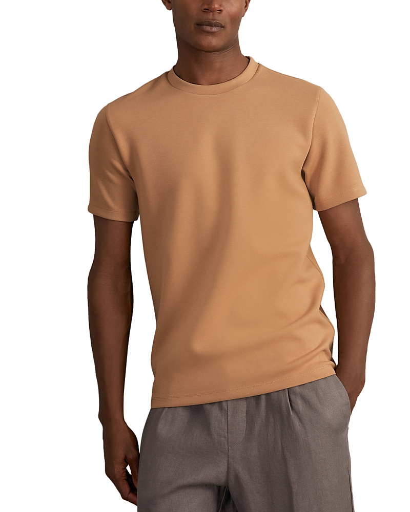 Reiss Light Camel Brown Bradley Interlock Jersey Crew Neck T-shirt In Brown