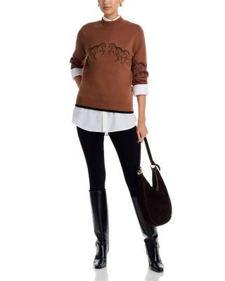 Horse Embroidered Mock Neck Sweater
