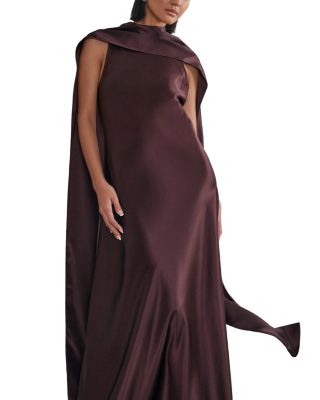 Satin Cape Maxi Dress