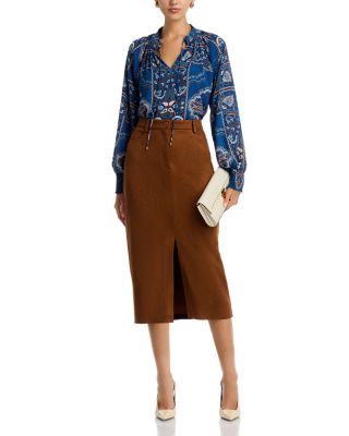 Split Neck Paisley Print Top