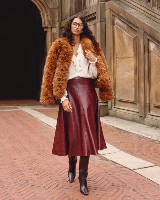 Faux Leather Midi Skirt - Exclusive