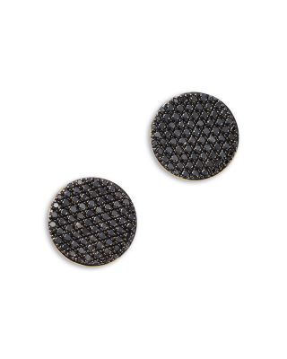 Black Diamond Pav&eacute; Disc Button Stud Earrings in 14K Yellow Gold, 1.0 tcw