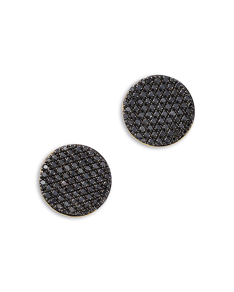 Bloomingdale's Fine Collection Black Diamond Pave Disc Button Stud Earrings in 14K Yellow Gold, 1.0 tcw