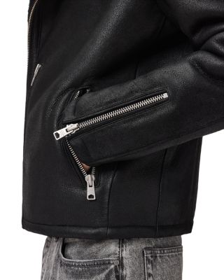 Correz Shearling Trim Leather Biker Jacket