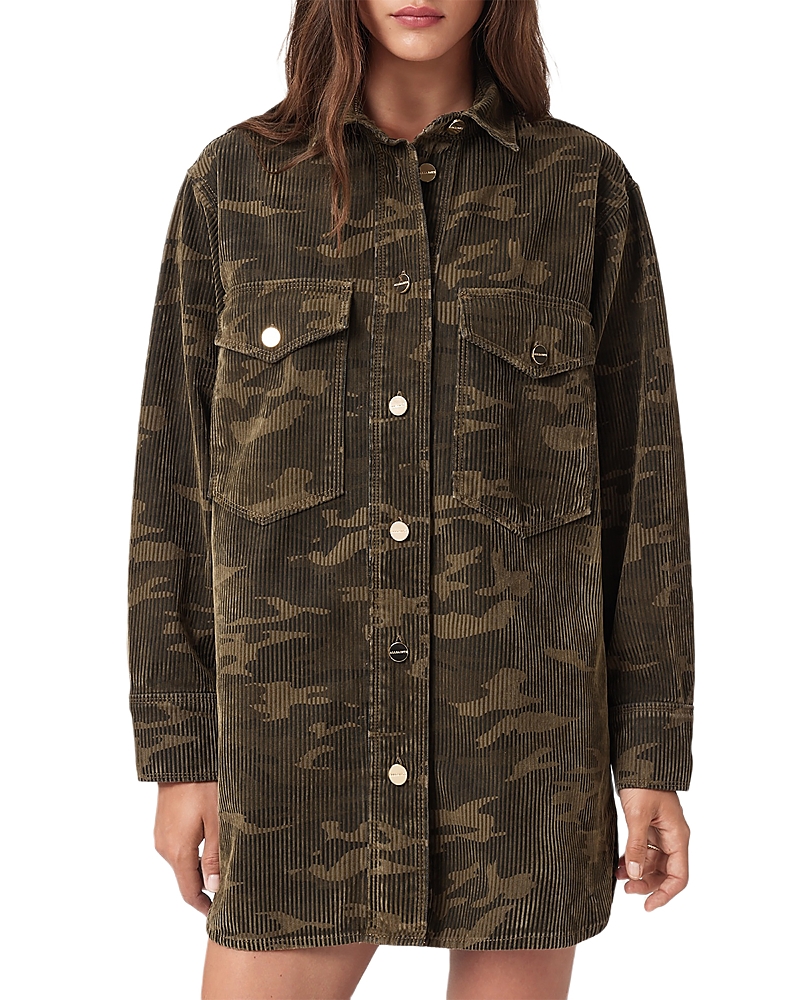 Allsaints Faye Flocked Dress In Green