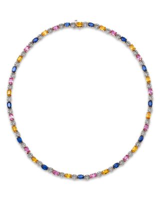 Luxe Multicolor Sapphire & Diamond Tennis Necklace in 14K White & Yellow Gold, 17"
