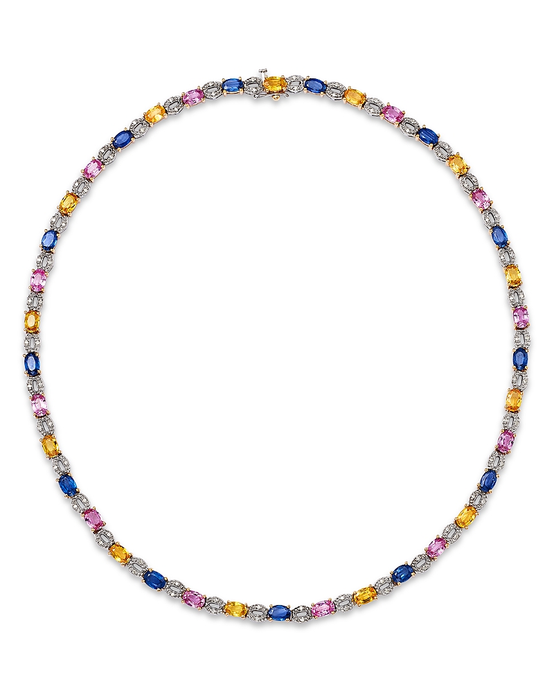 Bloomindale’s Fine Collection Luxe Multicolor Sapphire & Diamond Tennis Necklace in 14K White & Yellow Gold, 17