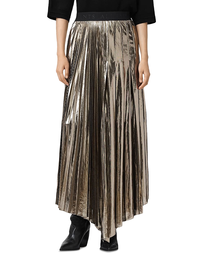 Allsaints Womens Bronze Gold Jax Metallic Woven Maxi Skirt In Multi