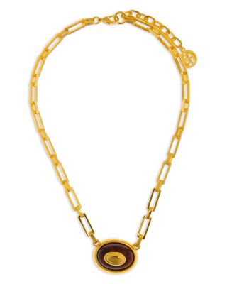 Tortoiseshell Look Pendant Necklace, 17"