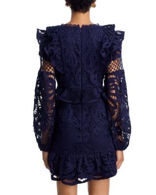 Lace V Neck Long Sleeve Ruffle Mini Dress - Exclusive