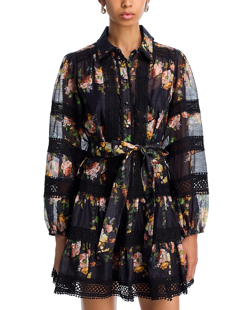 Aqua Rose Lace Inset Long Sleeve Mini Dress - Exclusive In Multi