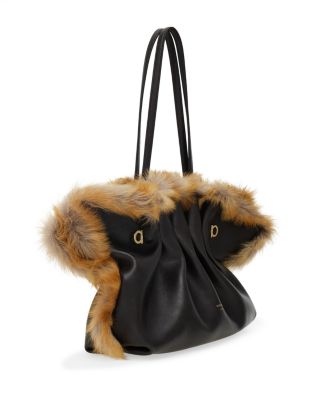 Pierced Leather & Shearling Shoulder Bag