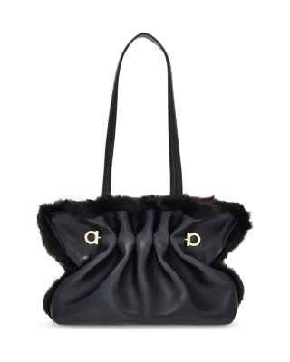 Pierced Leather & Shearling Shoulder Bag