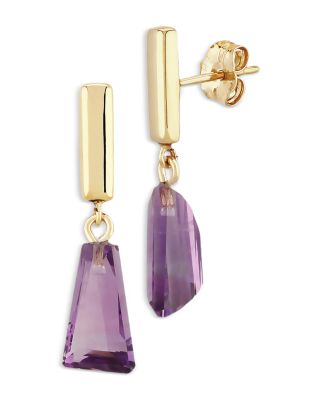 Amethyst Trapezoid Drop Earrings in 14K Yellow Gold