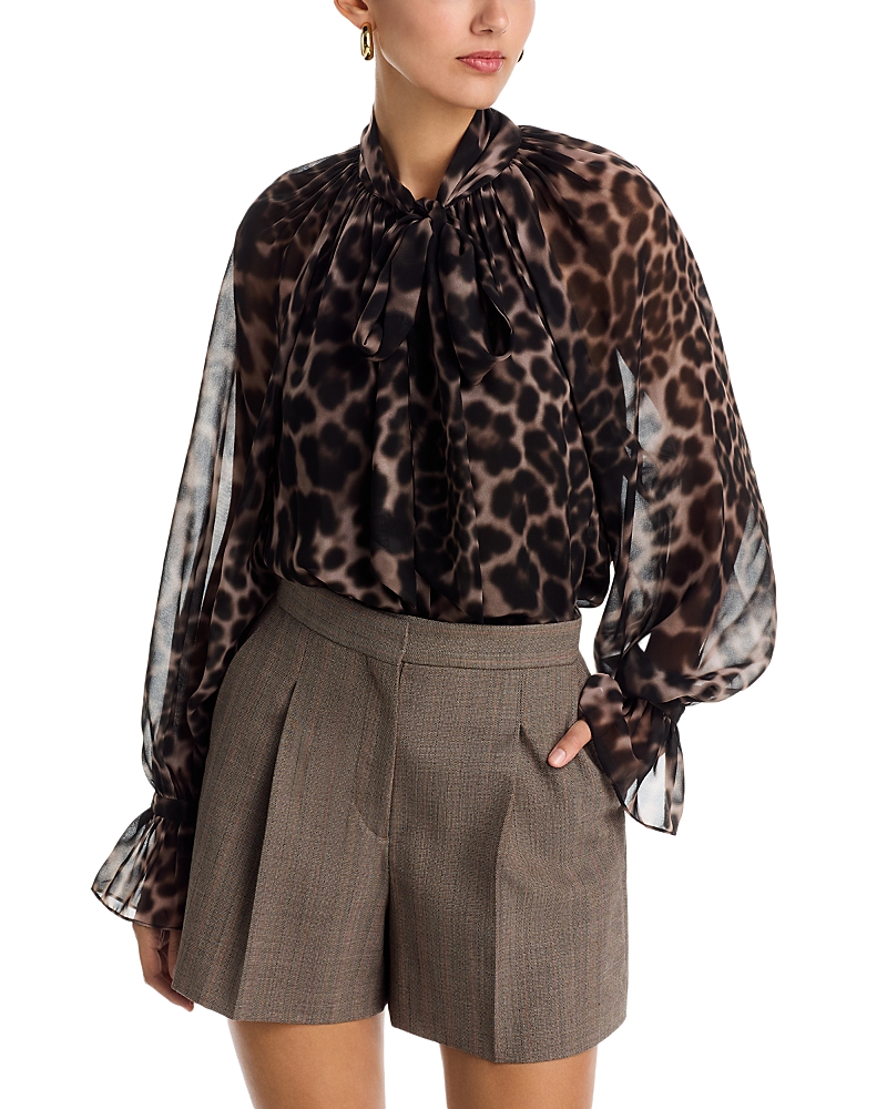 Kobi Halperin Davi Print Tie Neck Top In Brown
