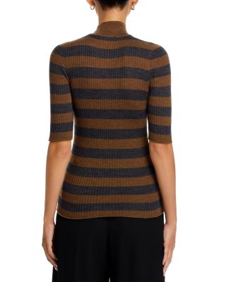 Rib Knit Mock Neck Elbow Sleeve Sweater