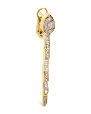 Diamond Round & Baguette Serpent Drop Earrings in 14K Yellow Gold, 1.0 tcw