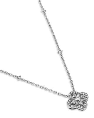 Diamond by the Yard Round & Baguette Clover Pendant Necklace in 14K White Gold, 0.5 tcw