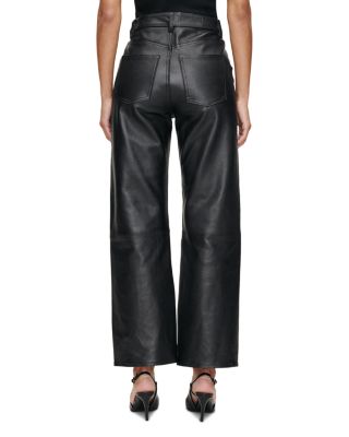 Karmine Leather Refined Wide Leg SculptSystem High Rise Jeans in Obsidian