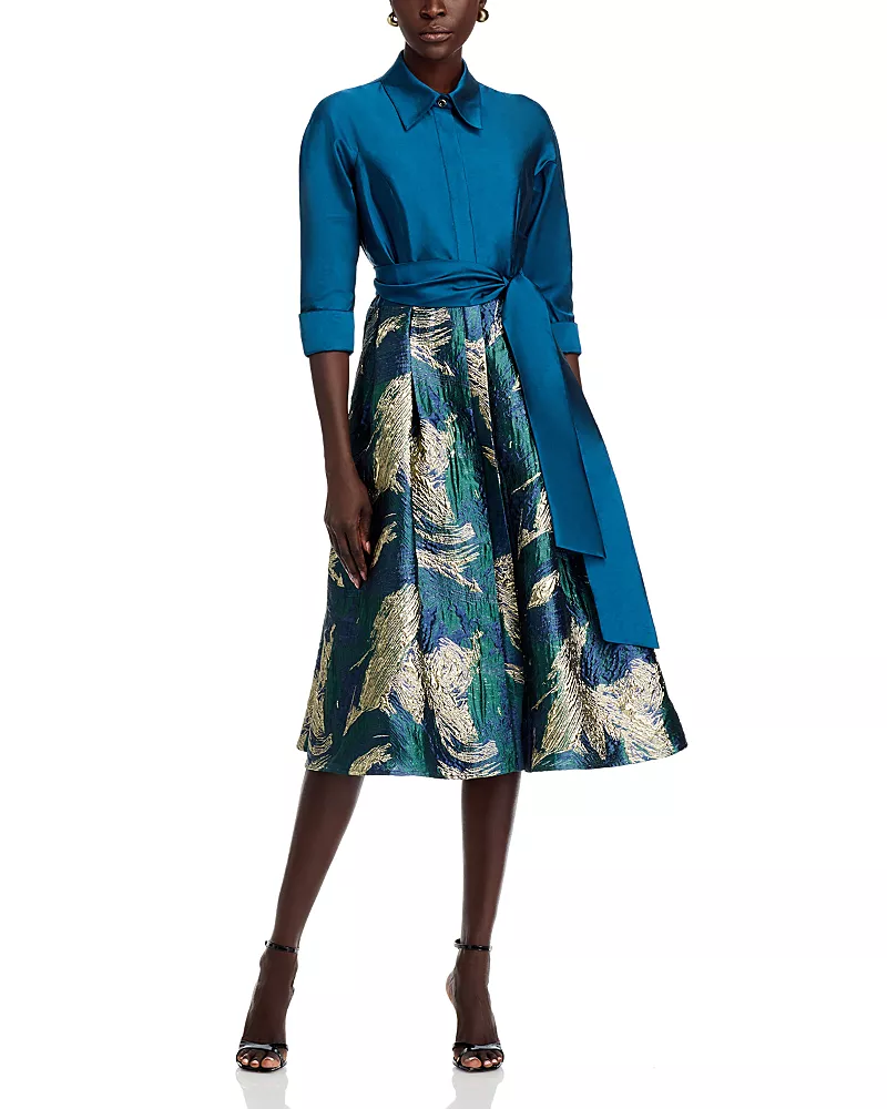 Teri Jon by Rickie Freeman Taffeta Jacquard Shirt Dress