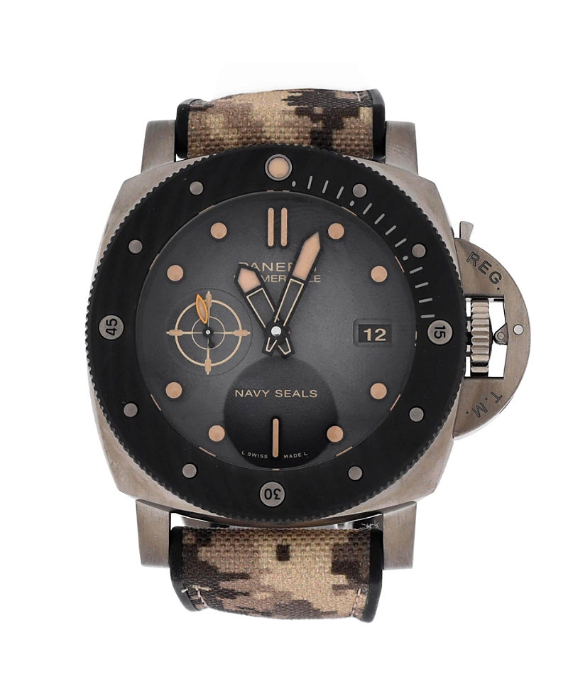 Pre-owned Pre-owned Panerai Panerai Submersible Navy Seals Titanio Limited Edition Automatic Watch In Brushed Titanium In Gray
