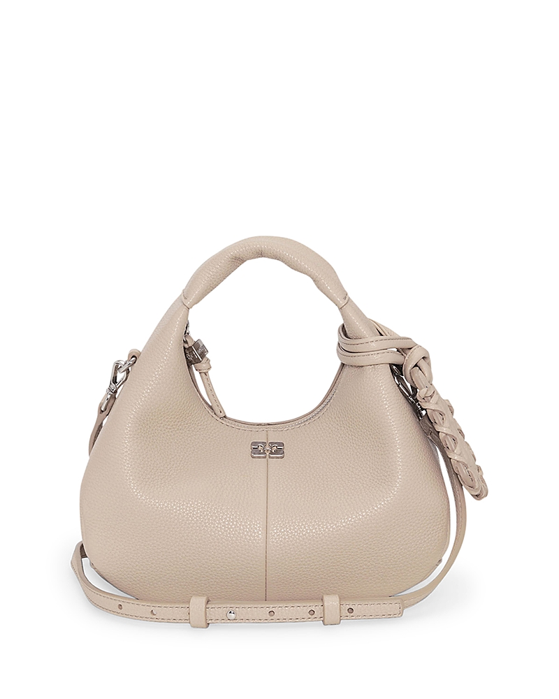 Ganni Women Pink Handbag With Removable Shoulder Strap And Pendant With Logo In Ecoleather Woman In Neutral