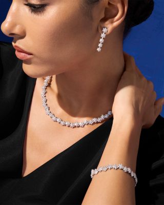 Diamond Flower Cluster Collar Necklace in 14K White Gold, 8.0 tcw