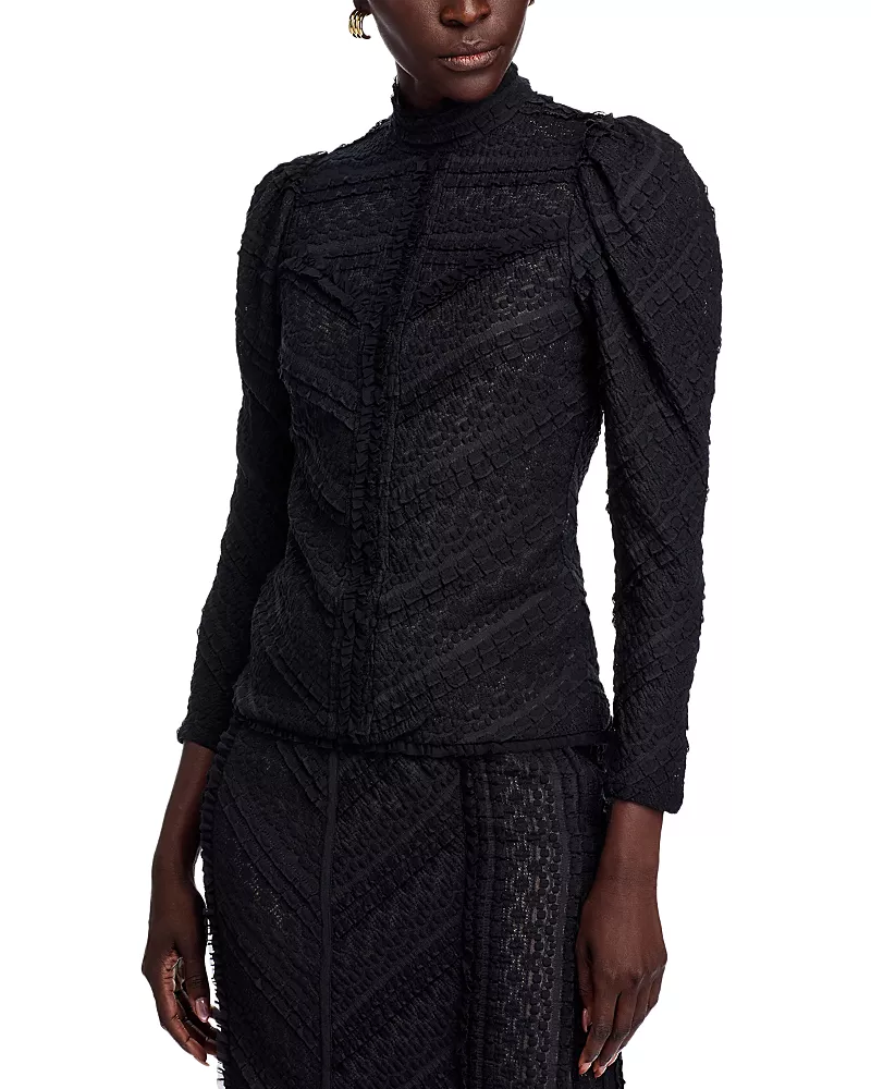 Cinq a Sept Mito Textured High Neck Top
