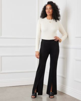 Faux Suede Front Slit Pants