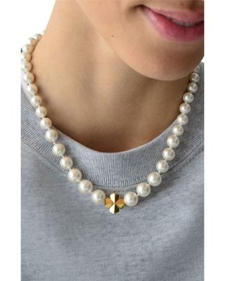 Spade Flower Imitation Pearl Collar Necklace, 16-19"