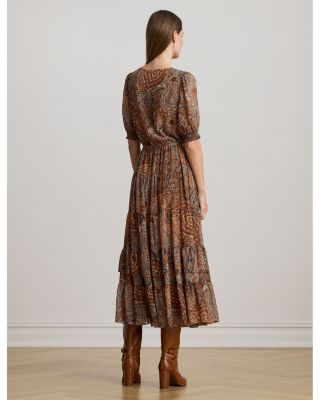 Paisley Belted Crinkle Georgette Dress