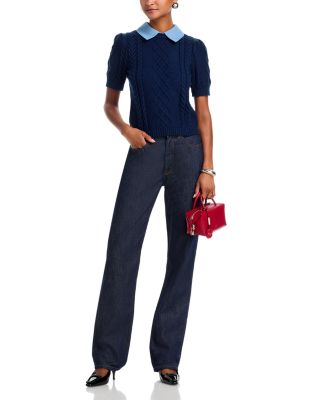 Cable Knit Short Sleeve Twofer Top - Exclusive