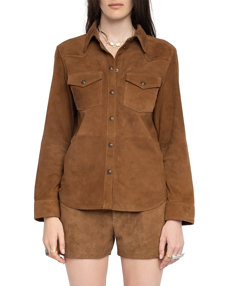 Zadig & Voltaire Suede Button-down Shirt In Brown