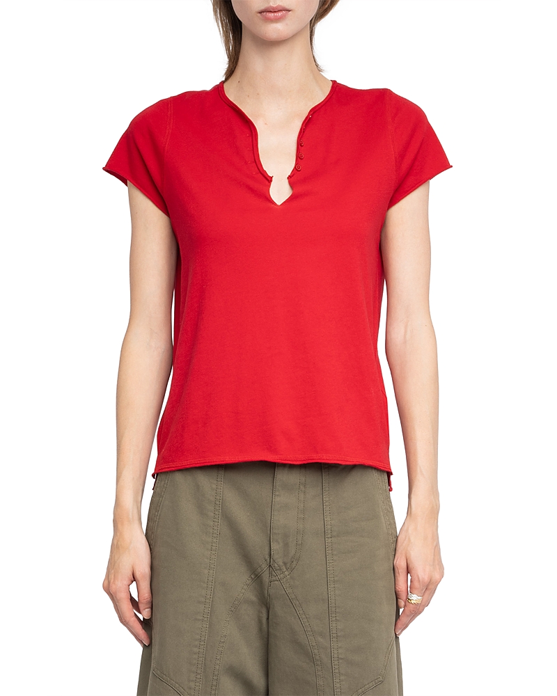 Zadig & Voltaire Diamante Henley Tee In Red