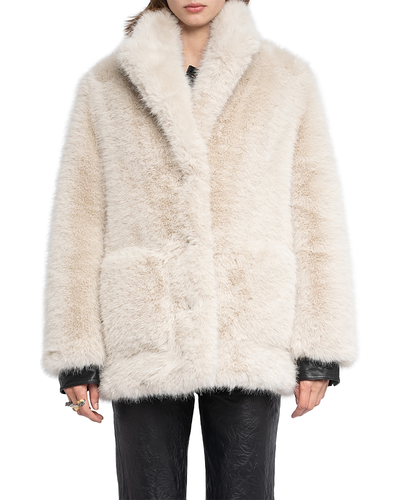Zadig & Voltaire Fleur Faux Fur Coat In Neutral